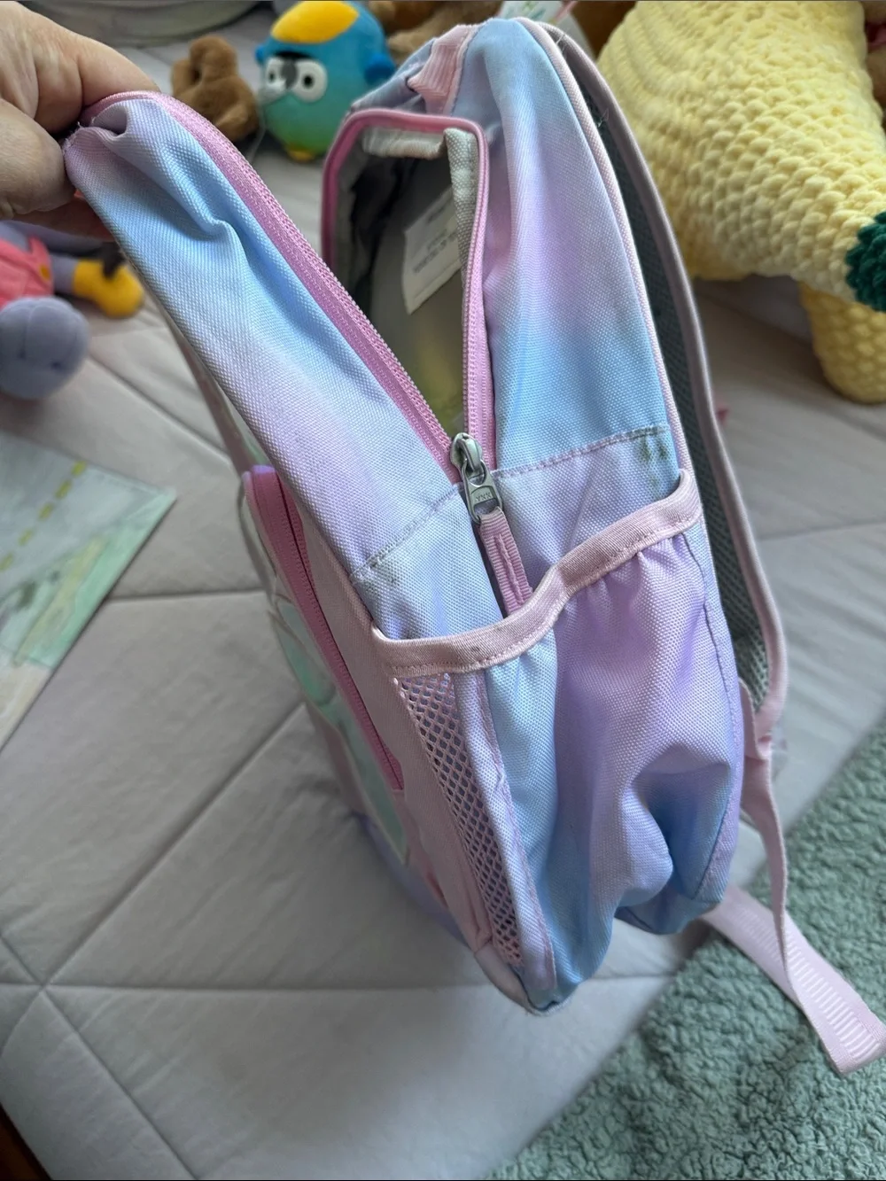 Pottery Barn Kids Pink Backpack with Iridescent Heart Windows